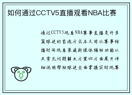 如何通过CCTV5直播观看NBA比赛